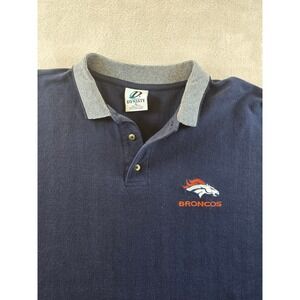 Vintage Denver Broncos Polo Shirt Mens XL Fit XXL Blue Long Sleeve NFL Y2K